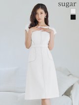 XS-Lサイズあり 【GINZA COUTURE/銀座クチュール】ワンカラー/ ステッチ/ ノースリーブ/ フレア/ Aライン/ ミモレ丈/ ワンピース/ ミディアムドレス/ キャバドレス[OF2]