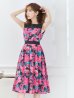 画像14: XS-Lサイズあり 【GINZA COUTURE/銀座クチュール】フラワープリント/ ハイウエスト/ ノースリーブ/ フレア/ Aライン/ ひざ丈/ ワンピース/ ミディアムドレス/ キャバドレス[OF2]