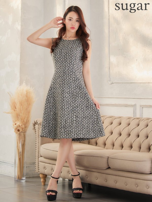 画像7: 【GINZA COUTURE/銀座クチュール】 ツイード/ ノースリーブ/ Aライン/ ワンピース/ ひざ丈/ ミディアムドレス/フレア/ キャバドレス[OF2]