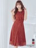 XS-Lサイズあり【GINZA COUTURE/銀座クチュール】ドット柄/ ノースリーブ/ 膝丈/ Aライン/ ワンピース/ ミディアムドレス/ キャバドレス　レッド