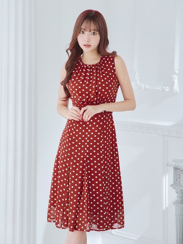 画像9: XS-Lサイズあり 【GINZA COUTURE/銀座クチュール】ドット柄/ ノースリーブ/ 膝丈/ Aライン/ ワンピース/ ミディアムドレス/ キャバドレス[OF2]