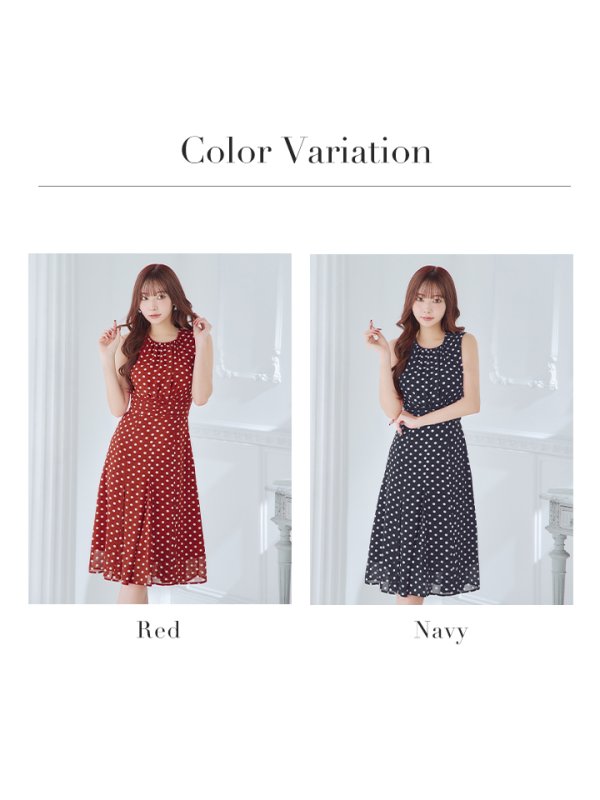 画像15: XS-Lサイズあり 【GINZA COUTURE/銀座クチュール】ドット柄/ ノースリーブ/ 膝丈/ Aライン/ ワンピース/ ミディアムドレス/ キャバドレス[OF2]