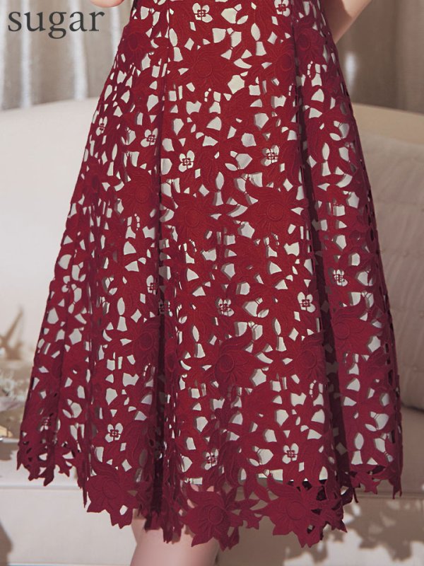 画像33: XS-Lサイズあり 【GINZA COUTURE/銀座クチュール】レース/ ワンカラー/ ノースリーブ/ Aライン/ フレア/ 膝丈/ ミディアムドレス/ キャバドレス[OF2]