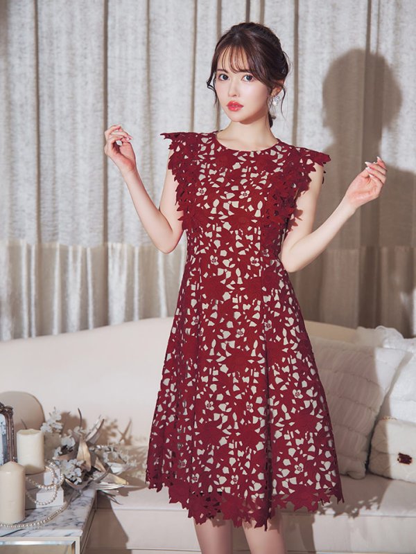 画像27: XS-Lサイズあり 【GINZA COUTURE/銀座クチュール】レース/ ワンカラー/ ノースリーブ/ Aライン/ フレア/ 膝丈/ ミディアムドレス/ キャバドレス[OF2]