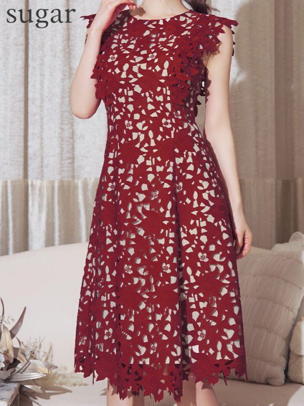 画像30: XS-Lサイズあり 【GINZA COUTURE/銀座クチュール】レース/ ワンカラー/ ノースリーブ/ Aライン/ フレア/ 膝丈/ ミディアムドレス/ キャバドレス[OF2]