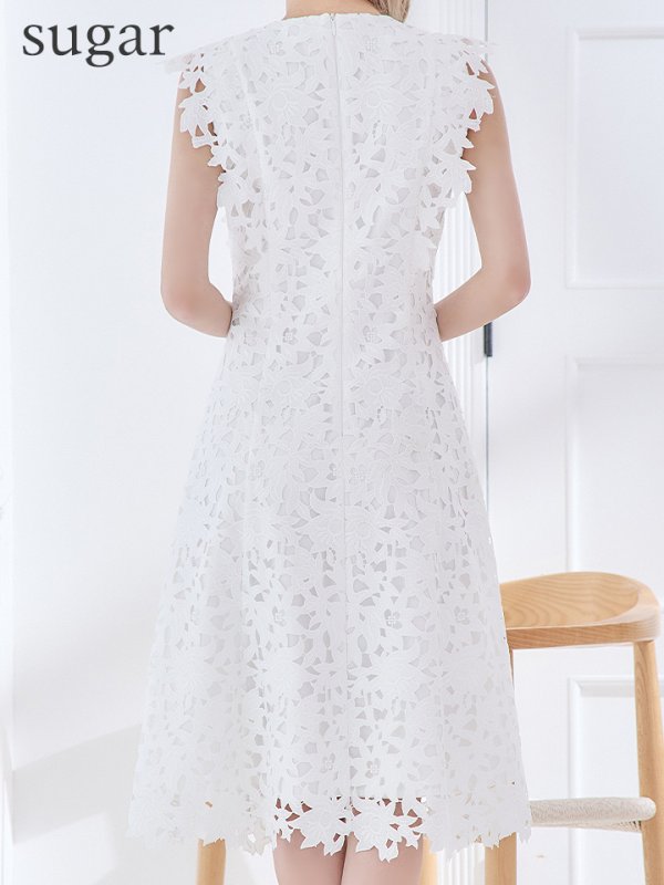 画像21: XS-Lサイズあり 【GINZA COUTURE/銀座クチュール】レース/ ワンカラー/ ノースリーブ/ Aライン/ フレア/ 膝丈/ ミディアムドレス/ キャバドレス[OF2]