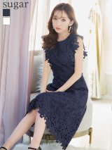 XS-Lサイズあり 【GINZA COUTURE/銀座クチュール】レース/ ワンカラー/ ノースリーブ/ Aライン/ フレア/ 膝丈/ ミディアムドレス/ キャバドレス[OF2]