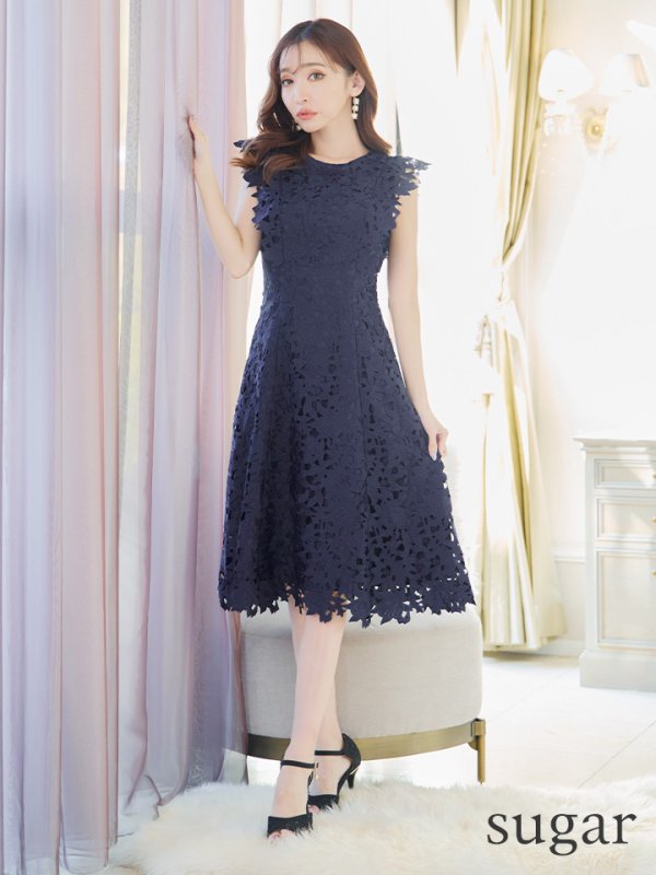 画像7: XS-Lサイズあり 【GINZA COUTURE/銀座クチュール】レース/ ワンカラー/ ノースリーブ/ Aライン/ フレア/ 膝丈/ ミディアムドレス/ キャバドレス[OF2]