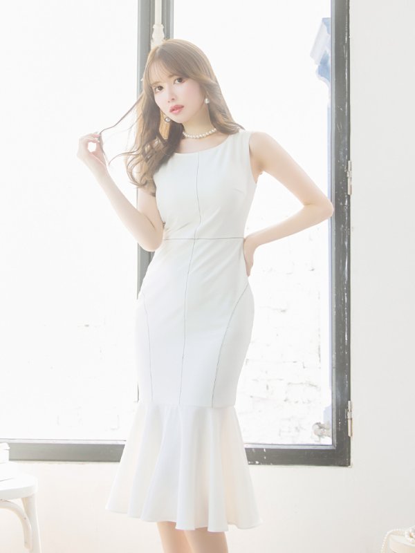 画像2: XS-Lサイズあり 【GINZA COUTURE/銀座クチュール】シンプル/ ワンカラー/ ノースリーブ/ マーメイド/ ミディアム丈/ ワンピース/ ミディアムドレス/ キャバドレス[OF2]