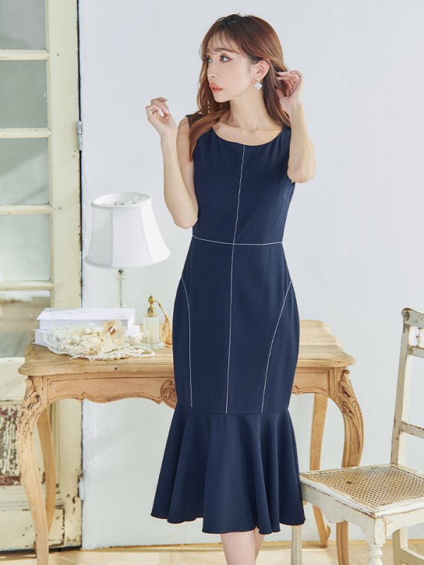 画像2: XS-Lサイズあり 【GINZA COUTURE/銀座クチュール】シンプル/ ワンカラー/ ノースリーブ/ マーメイド/ ミディアム丈/ ワンピース/ ミディアムドレス/ キャバドレス[OF2]