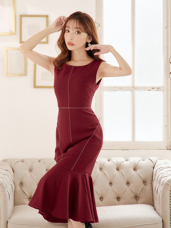 画像4: XS-Lサイズあり 【GINZA COUTURE/銀座クチュール】シンプル/ ワンカラー/ ノースリーブ/ マーメイド/ ミディアム丈/ ワンピース/ ミディアムドレス/ キャバドレス[OF2]