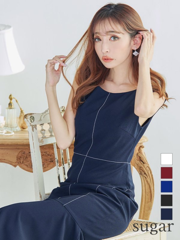 画像1: XS-Lサイズあり 【GINZA COUTURE/銀座クチュール】シンプル/ ワンカラー/ ノースリーブ/ マーメイド/ ミディアム丈/ ワンピース/ ミディアムドレス/ キャバドレス[OF2]