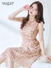 XSサイズあり【GINZA COUTURE/銀座クチュール】フラワーレース/ ボートネック/ ノースリーブ/ Aライン/ フレア/ ワンピース/ ミディアムドレス/ キャバドレス　ブラウン
