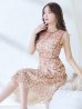 画像4: XSサイズあり 【GINZA COUTURE/銀座クチュール】フラワーレース/ ボートネック/ ノースリーブ/ Aライン/ フレア/ ワンピース/ ミディアムドレス/ キャバドレス[OF2]