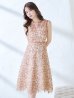 画像5: XSサイズあり 【GINZA COUTURE/銀座クチュール】フラワーレース/ ボートネック/ ノースリーブ/ Aライン/ フレア/ ワンピース/ ミディアムドレス/ キャバドレス[OF2]