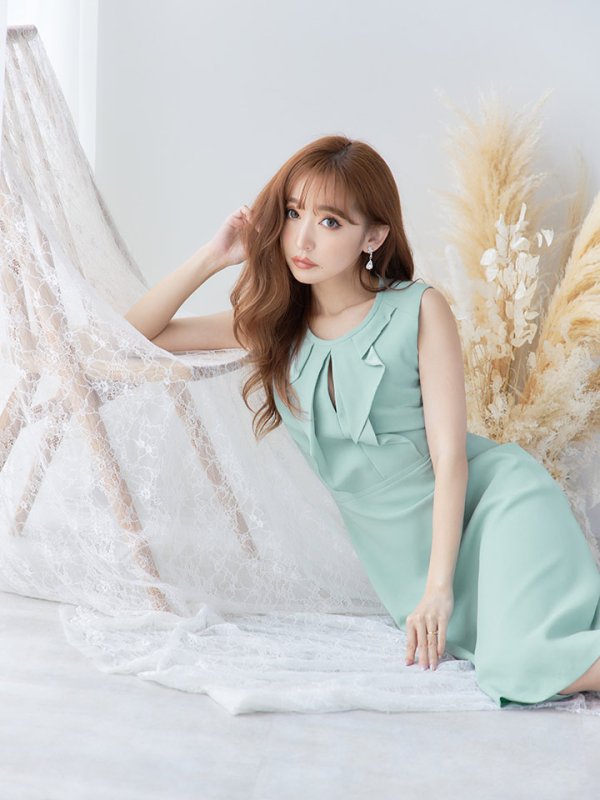 画像2: XS-Lサイズあり 【GINZA COUTURE/銀座クチュール】フリル/ ノースリーブ/ 膝丈/ ワンピース/ Aライン/ ミモレ丈/ キャバドレス[OF2]
