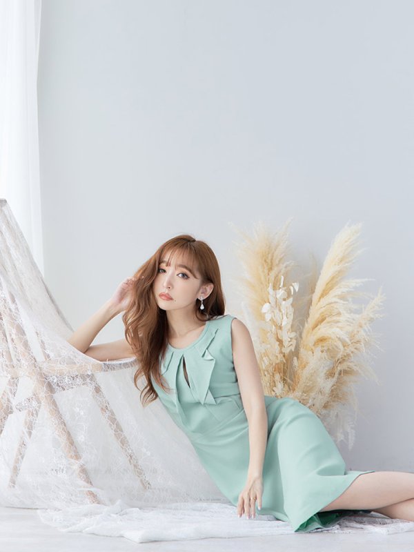 画像3: XS-Lサイズあり 【GINZA COUTURE/銀座クチュール】フリル/ ノースリーブ/ 膝丈/ ワンピース/ Aライン/ ミモレ丈/ キャバドレス[OF2]