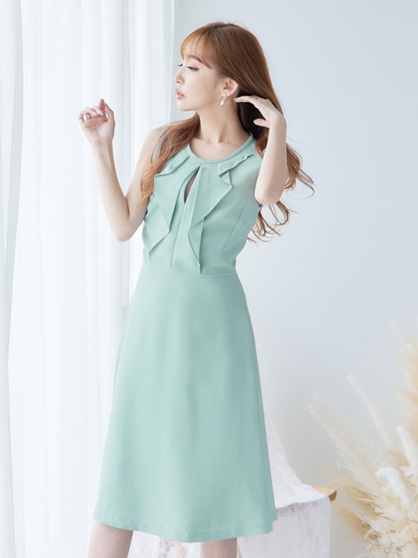 画像4: XS-Lサイズあり 【GINZA COUTURE/銀座クチュール】フリル/ ノースリーブ/ 膝丈/ ワンピース/ Aライン/ ミモレ丈/ キャバドレス[OF2]