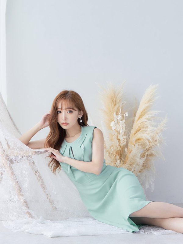 画像5: XS-Lサイズあり 【GINZA COUTURE/銀座クチュール】フリル/ ノースリーブ/ 膝丈/ ワンピース/ Aライン/ ミモレ丈/ キャバドレス[OF2]