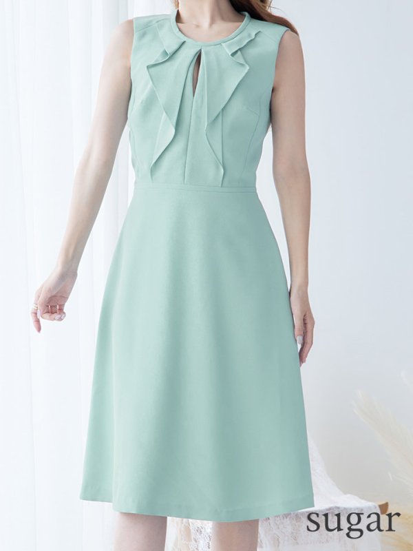 画像8: XS-Lサイズあり 【GINZA COUTURE/銀座クチュール】フリル/ ノースリーブ/ 膝丈/ ワンピース/ Aライン/ ミモレ丈/ キャバドレス[OF2]