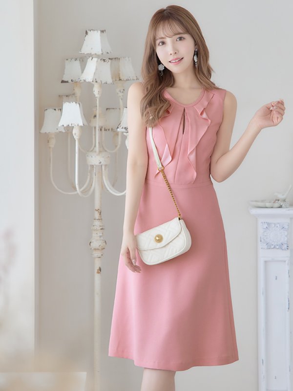 画像5: XS-Lサイズあり 【GINZA COUTURE/銀座クチュール】フリル/ ノースリーブ/ 膝丈/ ワンピース/ Aライン/ ミモレ丈/ キャバドレス[OF2]