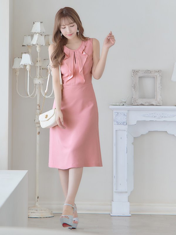 画像6: XS-Lサイズあり 【GINZA COUTURE/銀座クチュール】フリル/ ノースリーブ/ 膝丈/ ワンピース/ Aライン/ ミモレ丈/ キャバドレス[OF2]