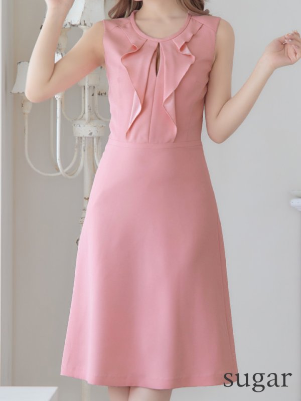 画像8: XS-Lサイズあり 【GINZA COUTURE/銀座クチュール】フリル/ ノースリーブ/ 膝丈/ ワンピース/ Aライン/ ミモレ丈/ キャバドレス[OF2]