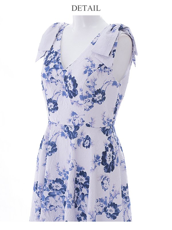 画像11: XS-Lサイズあり 【GINZA COUTURE/銀座クチュール】フラワープリント/ ショルダーリボン/ ノースリーブ/ ひざ丈/ フレア/ Aライン/ ワンピース/ ミディアムドレス/ キャバドレス[OF2]