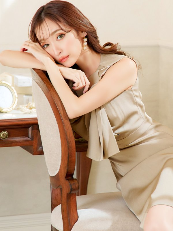 画像24: 【XS-Lサイズあり】 【GINZA COUTURE/銀座クチュール】シンプル/ ワンカラー/ ノースリーブ/ ショルダーリボン/ タイト/ 膝丈/ ミディアムドレス/ キャバドレス[OF2]