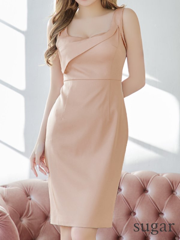 画像8: XS-Lサイズあり 【GINZA COUTURE/銀座クチュール】ヴィンテージフラワープリント/ スクエアネック/ ノースリーブ/ タイト/ 膝丈/ ミディアムドレス/ キャバドレス[OF2]