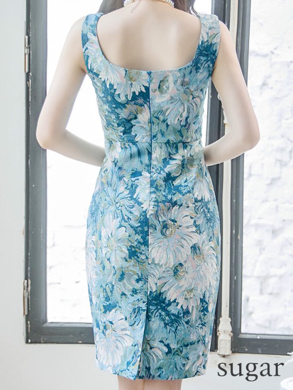 画像21: XS-Lサイズあり 【GINZA COUTURE/銀座クチュール】ヴィンテージフラワープリント/ スクエアネック/ ノースリーブ/ タイト/ 膝丈/ ミディアムドレス/ キャバドレス[OF2]