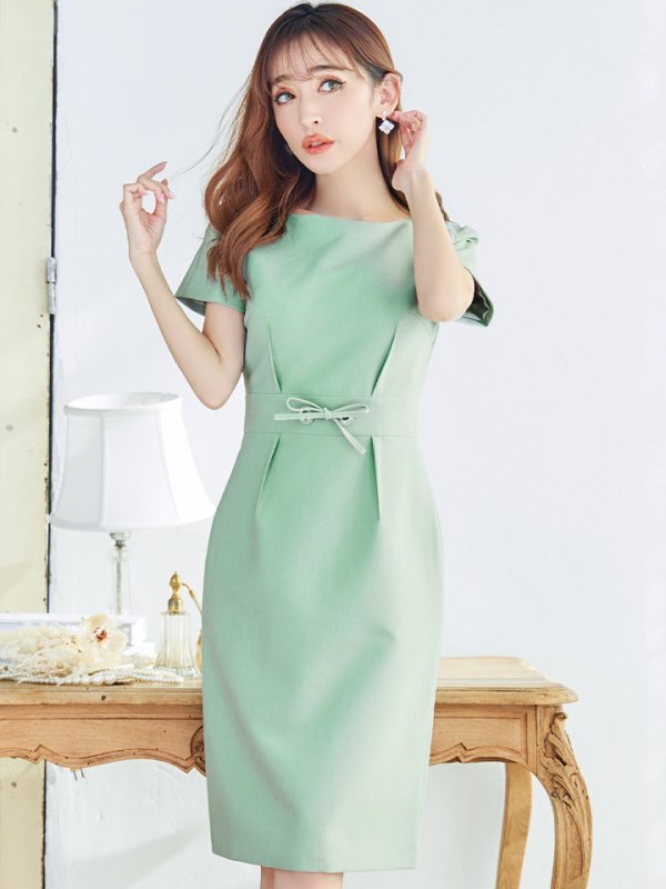 画像16: XS-Lサイズあり 【GINZA COUTURE/銀座クチュール】ワンカラー/ 半袖/ ウエストリボン/ シンプル/ ミディアム丈/ 膝丈/ ワンピース/ ミニドレス/ キャバドレス[OF2]