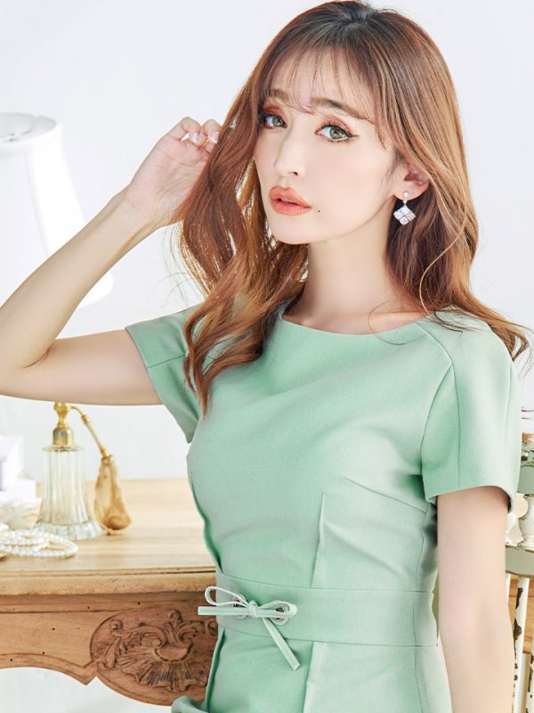 画像18: XS-Lサイズあり 【GINZA COUTURE/銀座クチュール】ワンカラー/ 半袖/ ウエストリボン/ シンプル/ ミディアム丈/ 膝丈/ ワンピース/ ミニドレス/ キャバドレス[OF2]