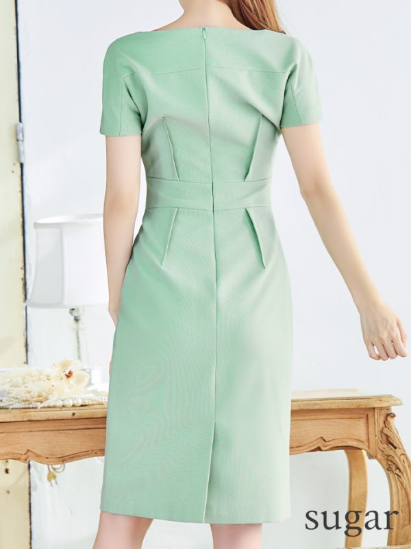 画像21: XS-Lサイズあり 【GINZA COUTURE/銀座クチュール】ワンカラー/ 半袖/ ウエストリボン/ シンプル/ ミディアム丈/ 膝丈/ ワンピース/ ミニドレス/ キャバドレス[OF2]