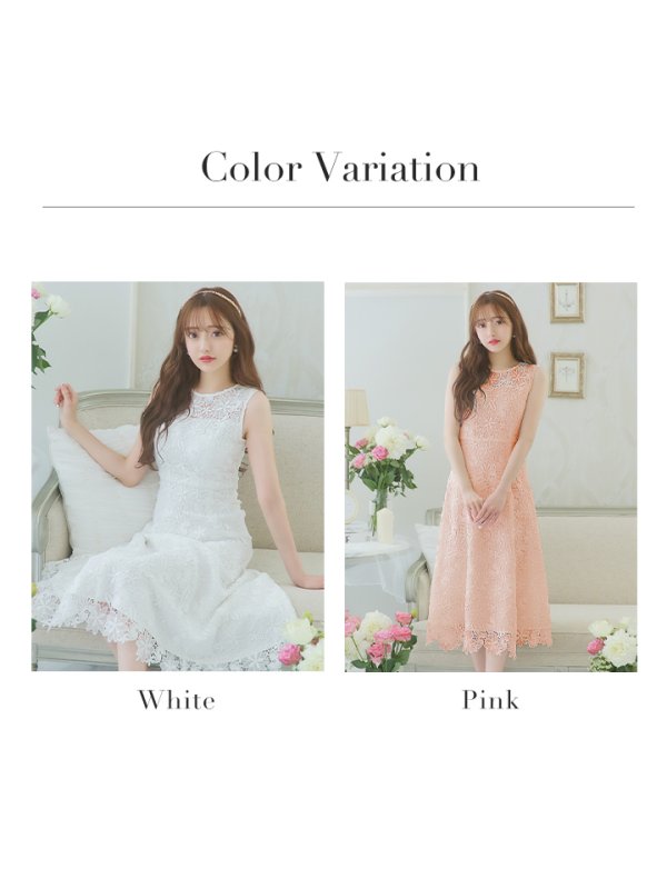 画像13: XS-Lサイズあり 【GINZA COUTURE/銀座クチュール】フラワーレース/ ワンカラー/ ノースリーブ/ ボートネック/ ウエストリボン/ ミディアム丈/ 膝丈/ Aライン/ フレア/ ワンピース/ ミディアムドレス/ キャバドレス[OF2]