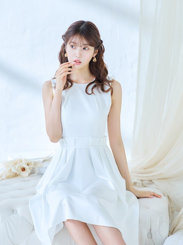 画像3: XS-Lサイズあり 【GINZA COUTURE/銀座クチュール】ワンカラー/ タック/ ノースリーブ/ プリーツ/ フレア/ ミディアム丈/ ワンピース/ ミディアムドレス/ キャバドレス[OF2]