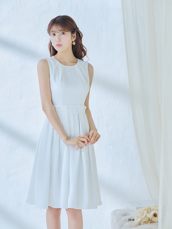 画像5: XS-Lサイズあり 【GINZA COUTURE/銀座クチュール】ワンカラー/ タック/ ノースリーブ/ プリーツ/ フレア/ ミディアム丈/ ワンピース/ ミディアムドレス/ キャバドレス[OF2]