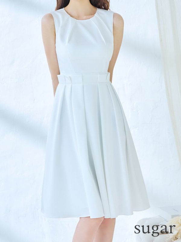 画像8: XS-Lサイズあり 【GINZA COUTURE/銀座クチュール】ワンカラー/ タック/ ノースリーブ/ プリーツ/ フレア/ ミディアム丈/ ワンピース/ ミディアムドレス/ キャバドレス[OF2]