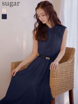 XS-Lサイズあり 【GINZA COUTURE/銀座クチュール】襟付き/ ノースリーブ/ プリント/ ベルト付き/ ミディアム丈/ 膝丈/ ワンピース/ ミニドレス/ キャバドレス[OF2]