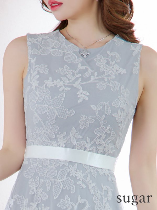 画像10: XS-Lサイズあり 【GINZA COUTURE/銀座クチュール】フラワーレース/ ノースリーブ/ フレア/ Aライン/ ミディアム丈/ ワンピース/ ミディアムドレス/ キャバドレス[OF2]