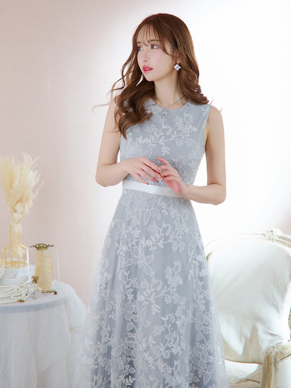 画像5: XS-Lサイズあり 【GINZA COUTURE/銀座クチュール】フラワーレース/ ノースリーブ/ フレア/ Aライン/ ミディアム丈/ ワンピース/ ミディアムドレス/ キャバドレス[OF2]