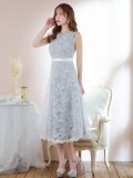 XS-Lサイズあり 【GINZA COUTURE/銀座クチュール】フラワーレース/ ノースリーブ/ フレア/ Aライン/ ミディアム丈/ ワンピース/ ミディアムドレス/ キャバドレス[OF2]