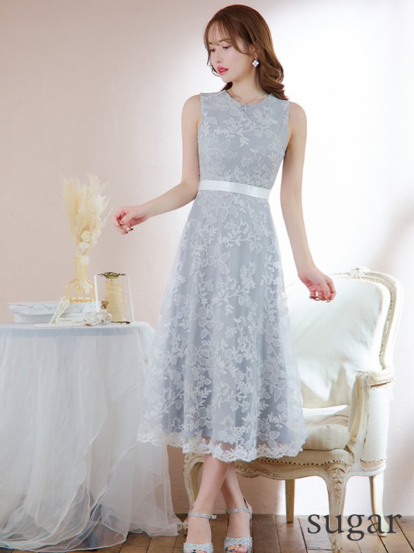 画像7: XS-Lサイズあり 【GINZA COUTURE/銀座クチュール】フラワーレース/ ノースリーブ/ フレア/ Aライン/ ミディアム丈/ ワンピース/ ミディアムドレス/ キャバドレス[OF2]