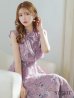 XS-Lサイズあり【GINZA COUTURE/銀座クチュール】花柄/ リボン/ ハイネック/ ノースリーブ/ フリル/ フレア/ ミモレ丈/ ワンピース/ ミディアムドレス/ キャバドレス　ピンク