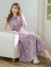 画像4: XS-Lサイズあり 【GINZA COUTURE/銀座クチュール】花柄/ リボン/ ハイネック/ ノースリーブ/ フリル/ フレア/ ミモレ丈/ ワンピース/ ミディアムドレス/ キャバドレス[OF2]