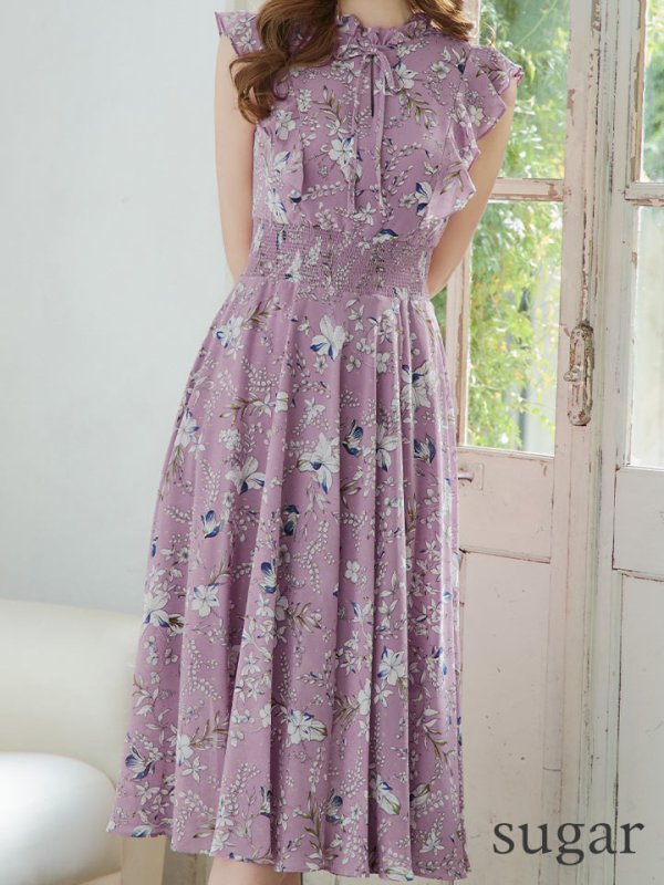 画像8: XS-Lサイズあり 【GINZA COUTURE/銀座クチュール】花柄/ リボン/ ハイネック/ ノースリーブ/ フリル/ フレア/ ミモレ丈/ ワンピース/ ミディアムドレス/ キャバドレス[OF2]