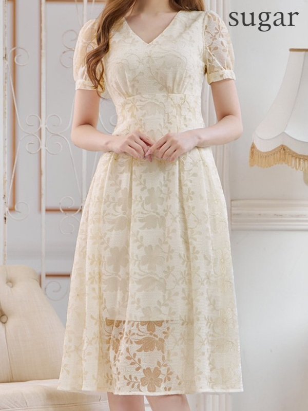 画像8: XS-Lサイズあり【GINZA COUTURE/銀座クチュール】総レース/ 半袖/ Aライン/ エレガント/ ミディアムドレス/ キャバドレス[OF2]