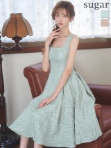 XS-Lサイズあり 【GINZA COUTURE/銀座クチュール】ジャガード/ ノースリーブ/ 膝丈/ Aライン/ フレア/ ワンピース/ ミディアムドレス/ キャバドレス[OF2]