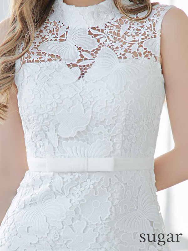 画像11: XS-Lサイズあり【SETTAN/セッタン】 バタフライ/ レース/ シンプル/ ワンカラー/ ハイネック/ ノースリーブ/ Aライン/ ワンピース/ ミニドレス/ キャバドレス[OF2]