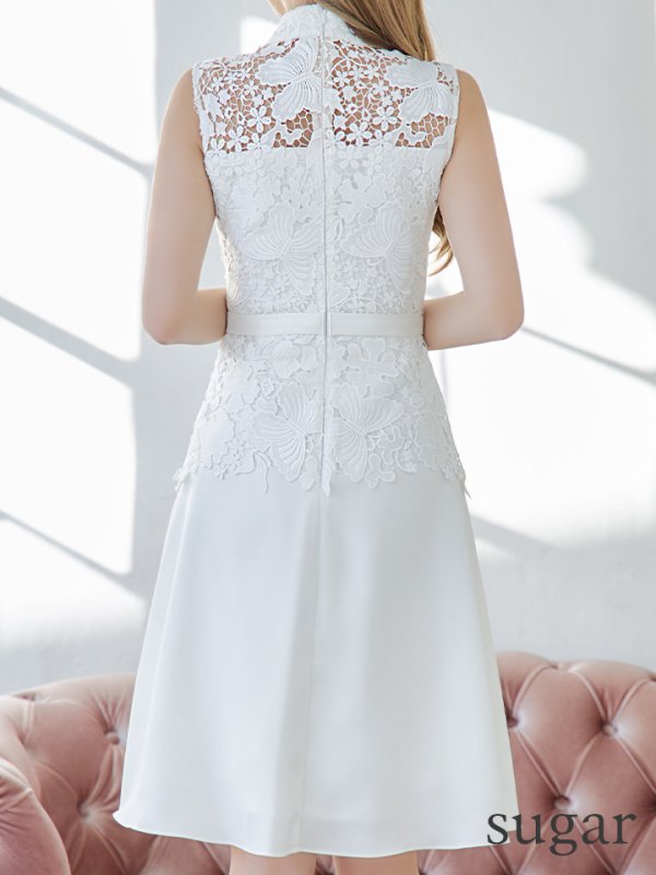 画像10: XS-Lサイズあり【SETTAN/セッタン】 バタフライ/ レース/ シンプル/ ワンカラー/ ハイネック/ ノースリーブ/ Aライン/ ワンピース/ ミニドレス/ キャバドレス[OF2]